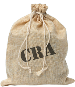 Bag of money with CRA stamped on it